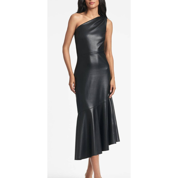 Sachin & Babi Harris Dress One Shoulder Faux Leather Black 2 - Picture 1 of 12